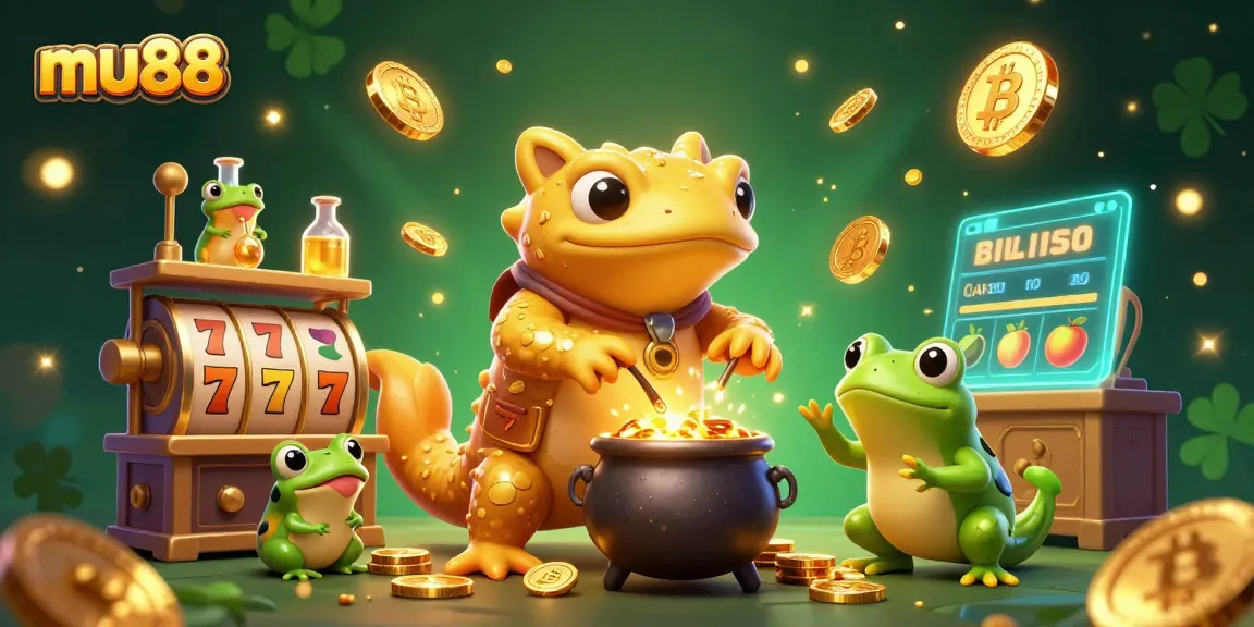 Join the excitement of mu88 with a magical alchemist transforming wins amidst vibrant casino elements.