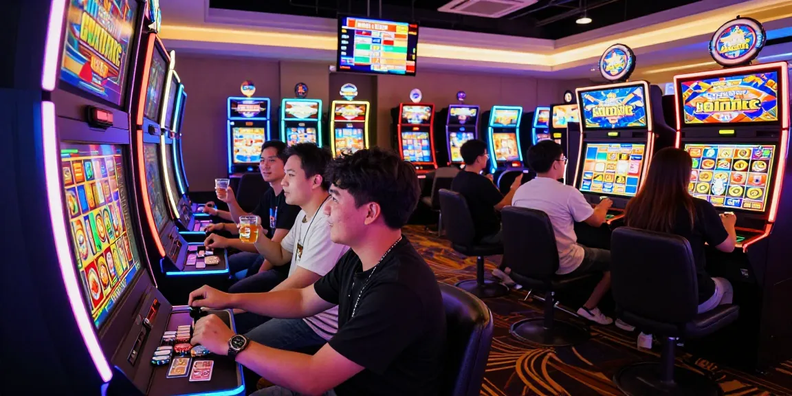 Experience situs slot gacor action in a lively casino with players enjoying vibrant slot machines and celebrations.