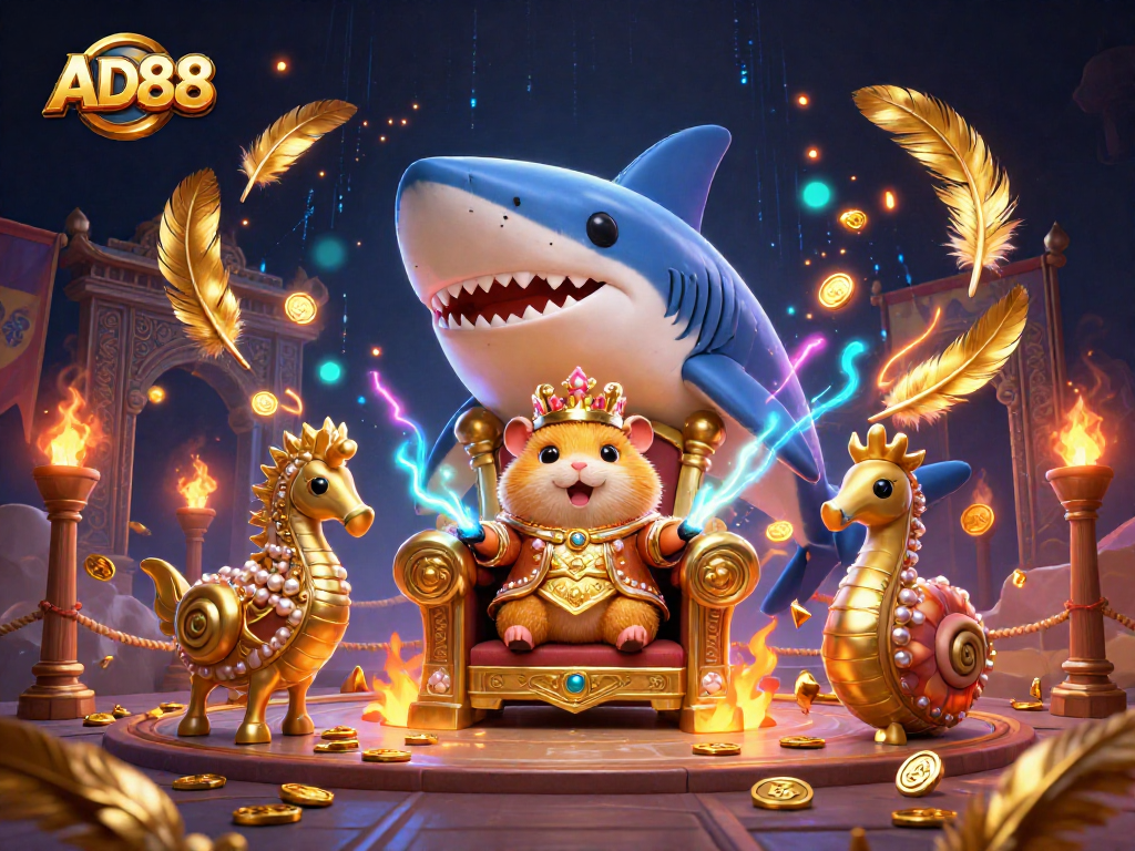 Engaging AD88 casino scene featuring a king hamster among royal guards with dynamic betting elements.
