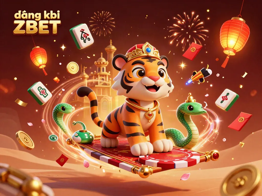 Join the excitement at đăng ký ZBET with vibrant casino-themed 3D visuals featuring a tiger sultan.