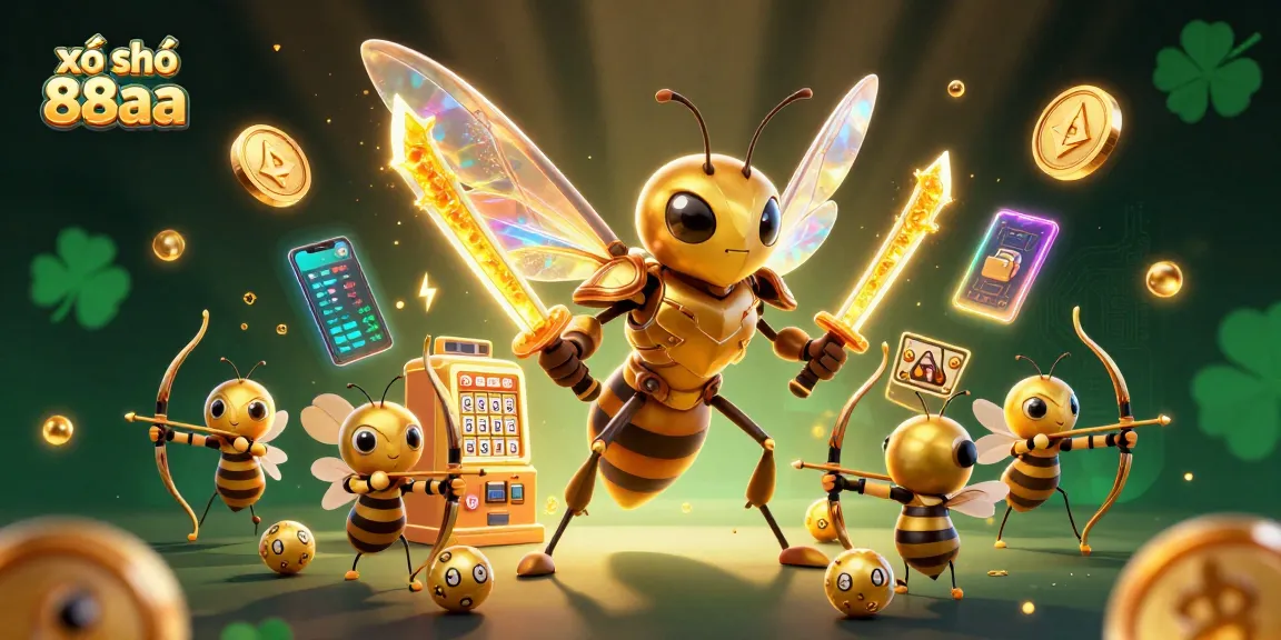 Experience the excitement of xổ số 88aa with dynamic scenes featuring golden hornet characters and lottery elements.