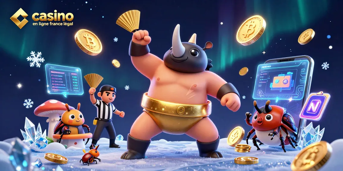 Jouer au casino en ligne France légal avec des personnages de scarabées et éléments crypto.
