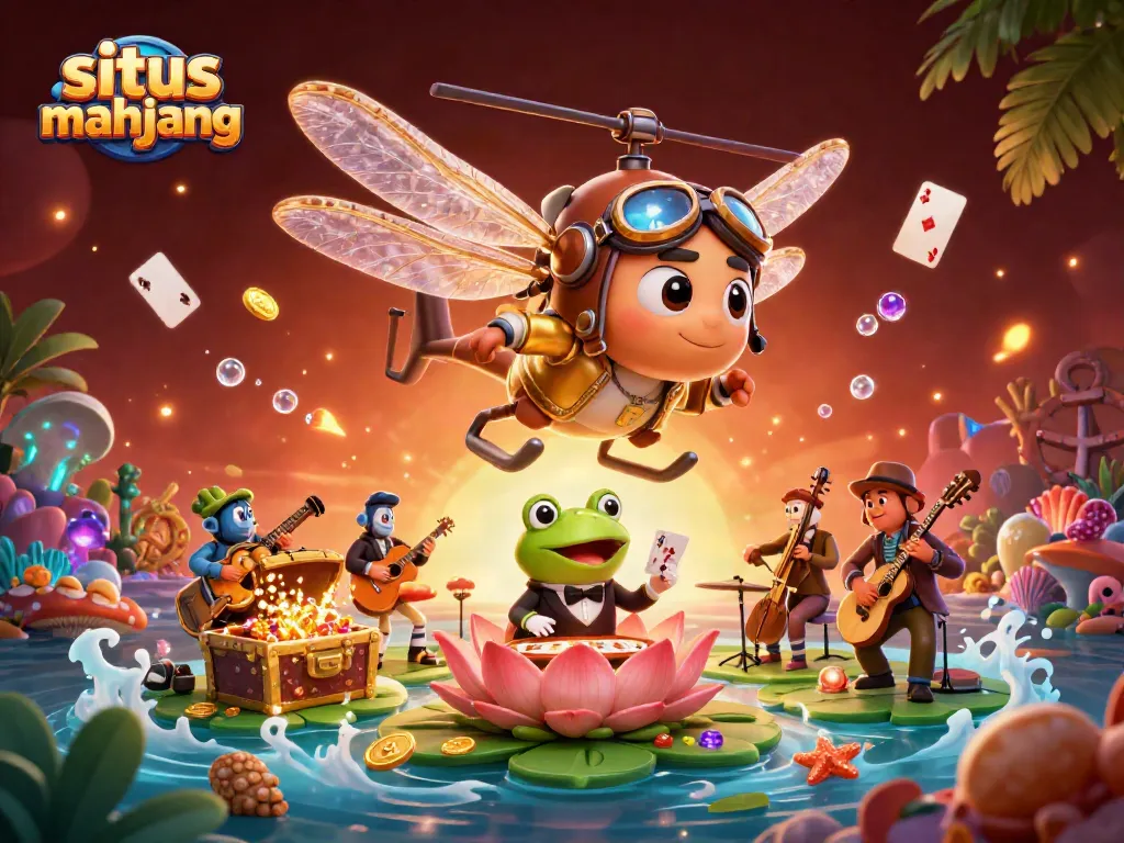Experience the excitement at situs mahjong with vibrant characters and dynamic casino elements in this detailed illustration.