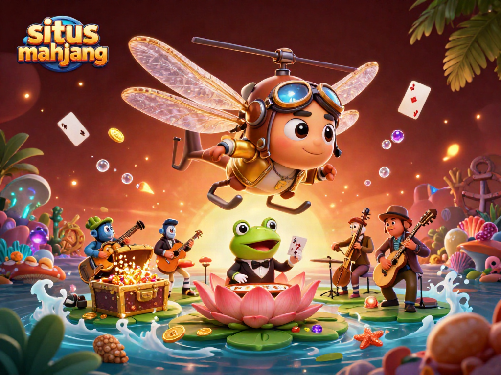 Experience the excitement at situs mahjong with vibrant characters and dynamic casino elements in this detailed illustration.