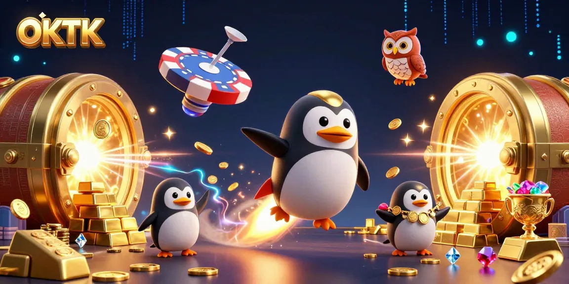 Engage with OKTK’s vibrant casino action featuring a rocket-powered penguin and treasure vaults.