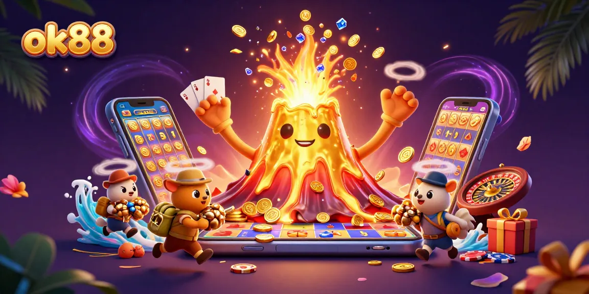 Experience thrilling slots action with ok88 amidst a vibrant casino scene filled with treasures.