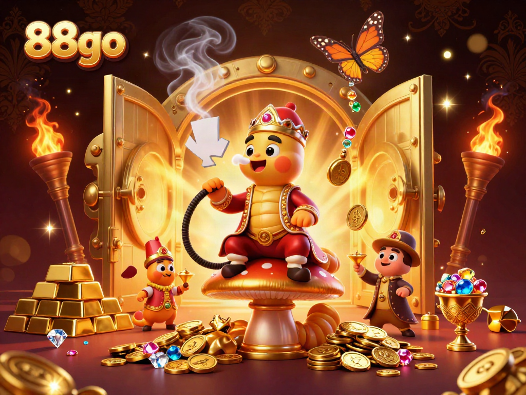 Experience gaming excitement with 88go's vibrant casino atmosphere featuring a caterpillar sultan and treasure galore.