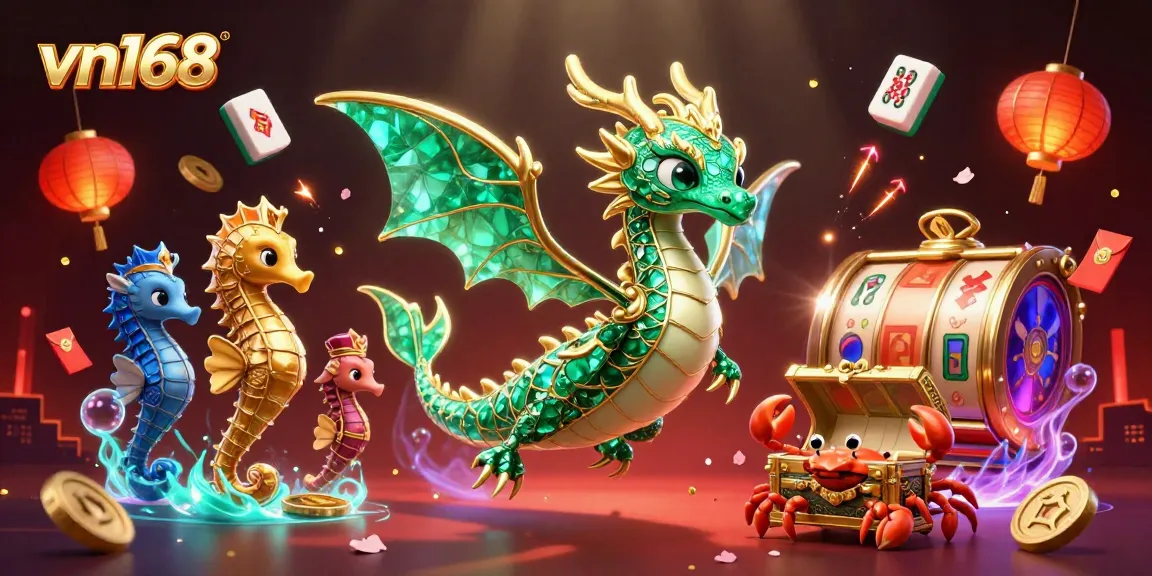 Experience thrilling slots with vn168, featuring captivating sea dragon and vibrant casino elements.