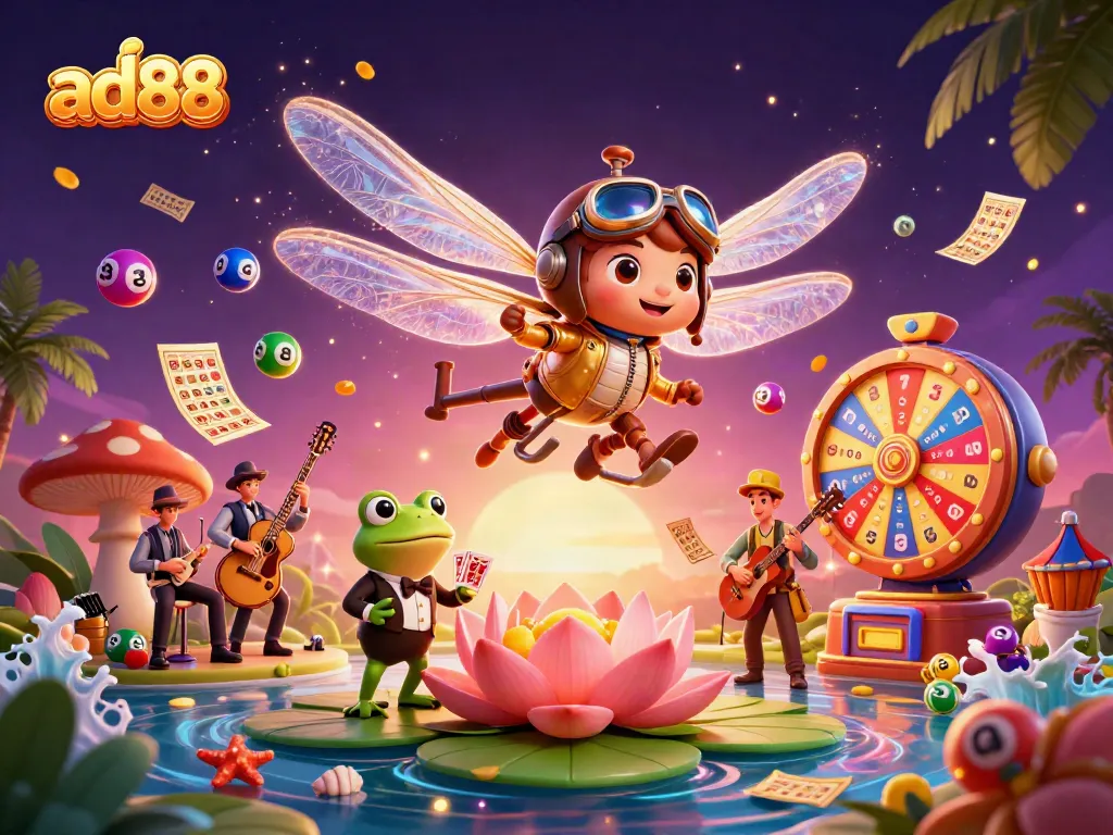 Engage in thrilling games at ad88 with a vibrant 3D casino scene featuring lively characters and dynamic casino elements.