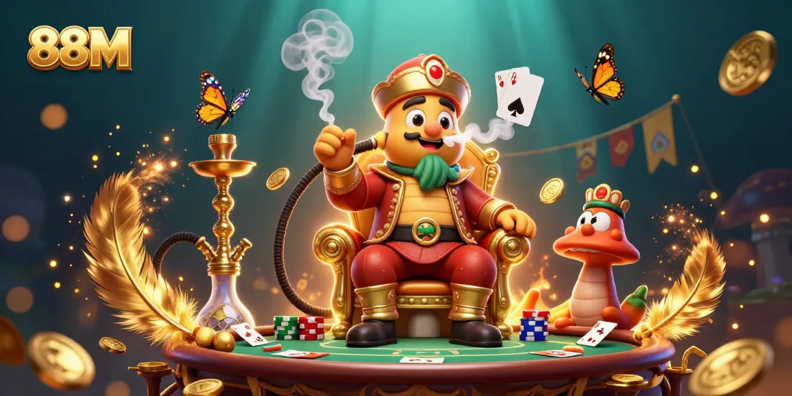 Experience the thrill of poker with 88M's stunning illustration featuring a caterpillar hookah-master.