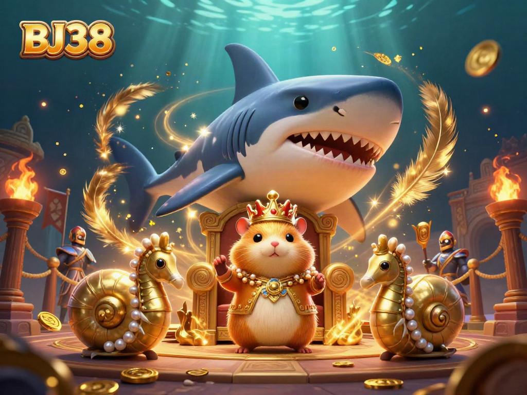 Place your bets and win big at BJ38 with this vibrant underwater casino scene featuring a hamster king!