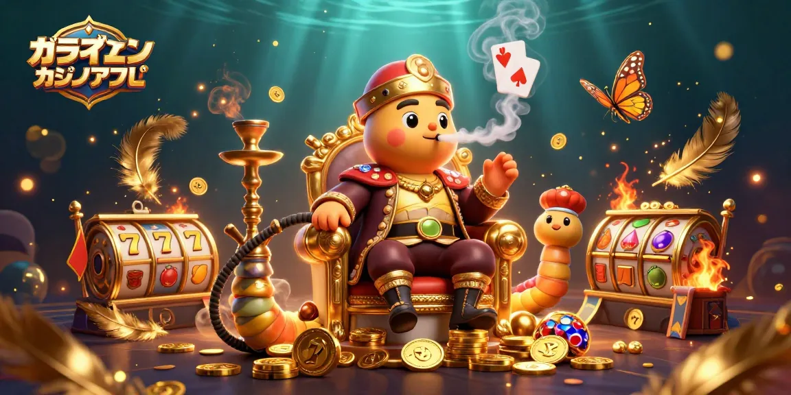 オンラインカジノ アプリでスロットゲームを楽しむ巨大なキャタピラーのマスターイラスト