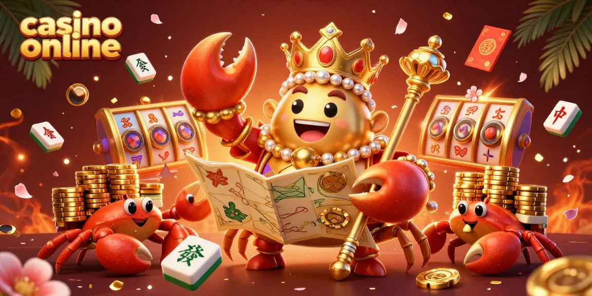Explore the 3D carnival of casino online excitement with a golden crab ruler and vibrant gaming symbols.