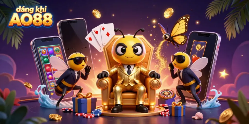 Engage in thrilling action while registering for AO88 with vibrant casino elements surrounding a bumblebee mob boss and his guards.