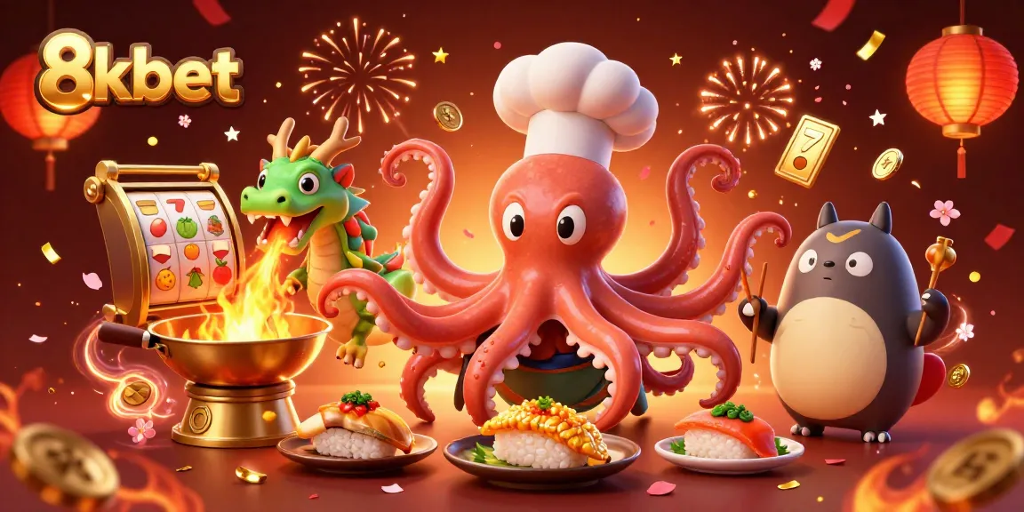Experience thrilling slots at 8kbet, featuring vibrant 3D characters surrounded by golden jackpot symbols.