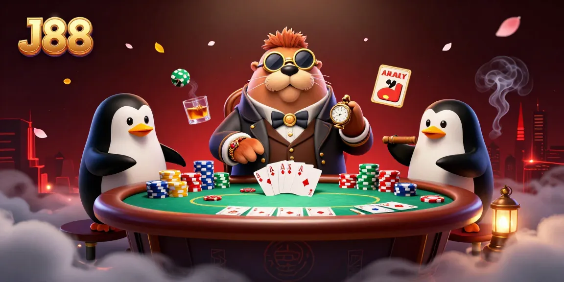 Join the jolly walrus at the J88 poker table for a thrilling underwater showdown.