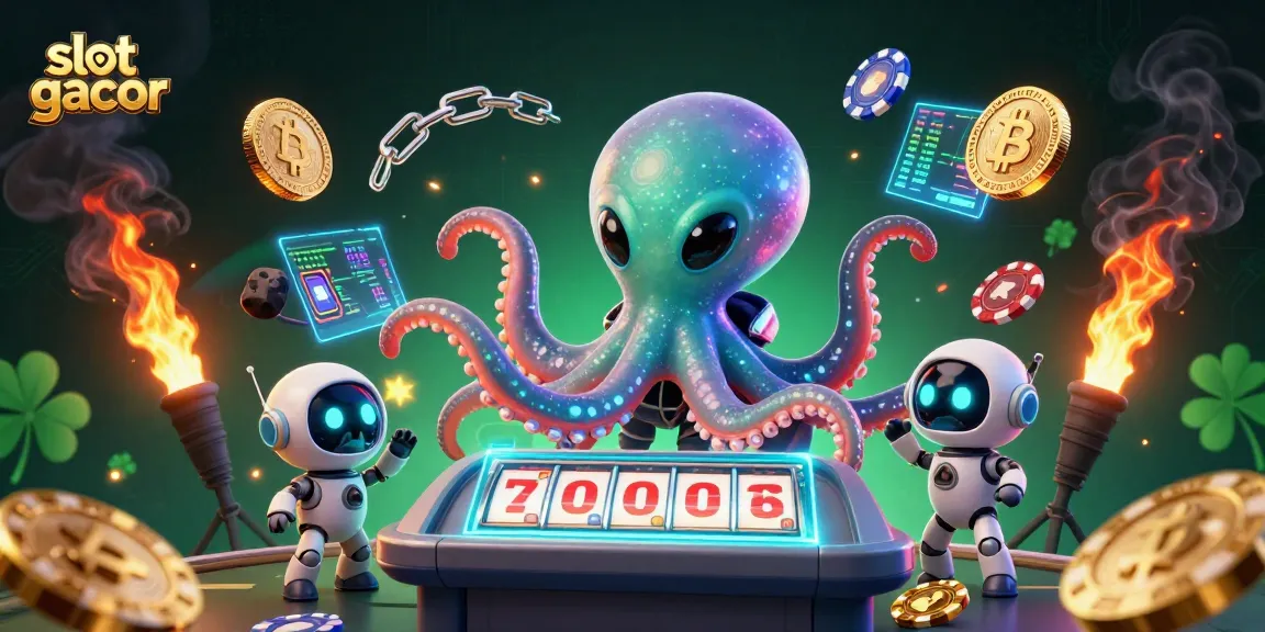 Play slot gacor with exciting animated characters amidst vibrant casino elements in a cosmic setting.