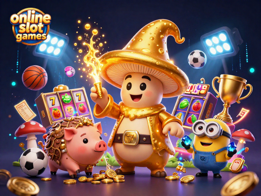 Experience thrilling online slot games with vibrant visuals and dynamic action in this detailed illustration.