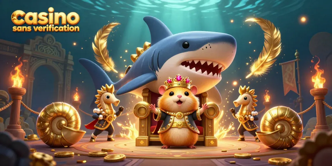 Illustration captivante d'un casino sans vérification avec un roi hamster et ses gardes marins