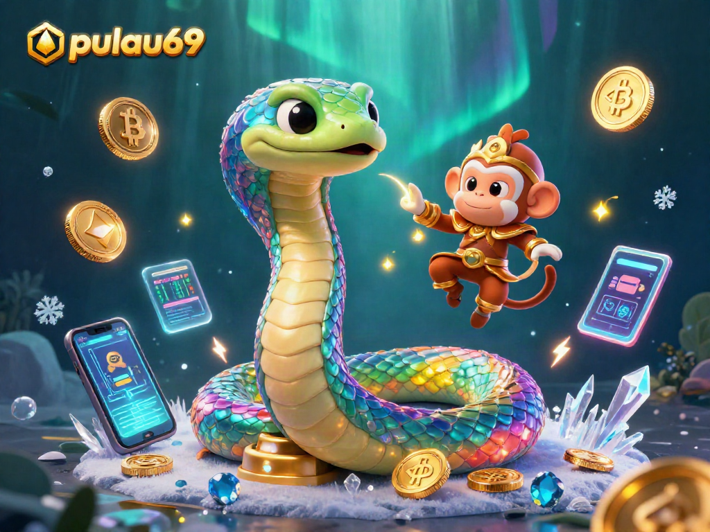 Experience the thrill of pulau69 with enchanting characters and crypto elements in this vibrant 3D casino scene.