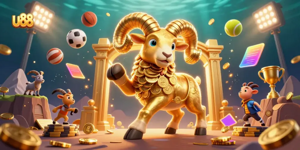Experience thrilling gameplay with u88 in a vibrant 3D casino scene filled with lively characters and game elements.