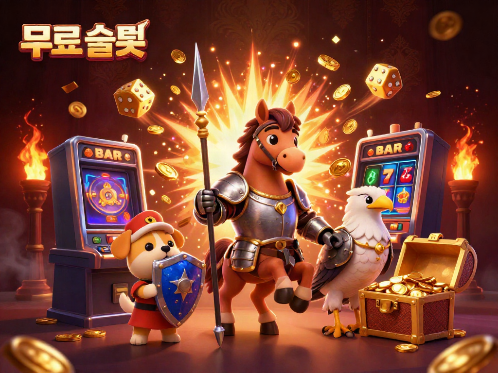 Experience 무료슬롯 excitement with a vibrant scene featuring casino elements, characters, and dynamic effects.