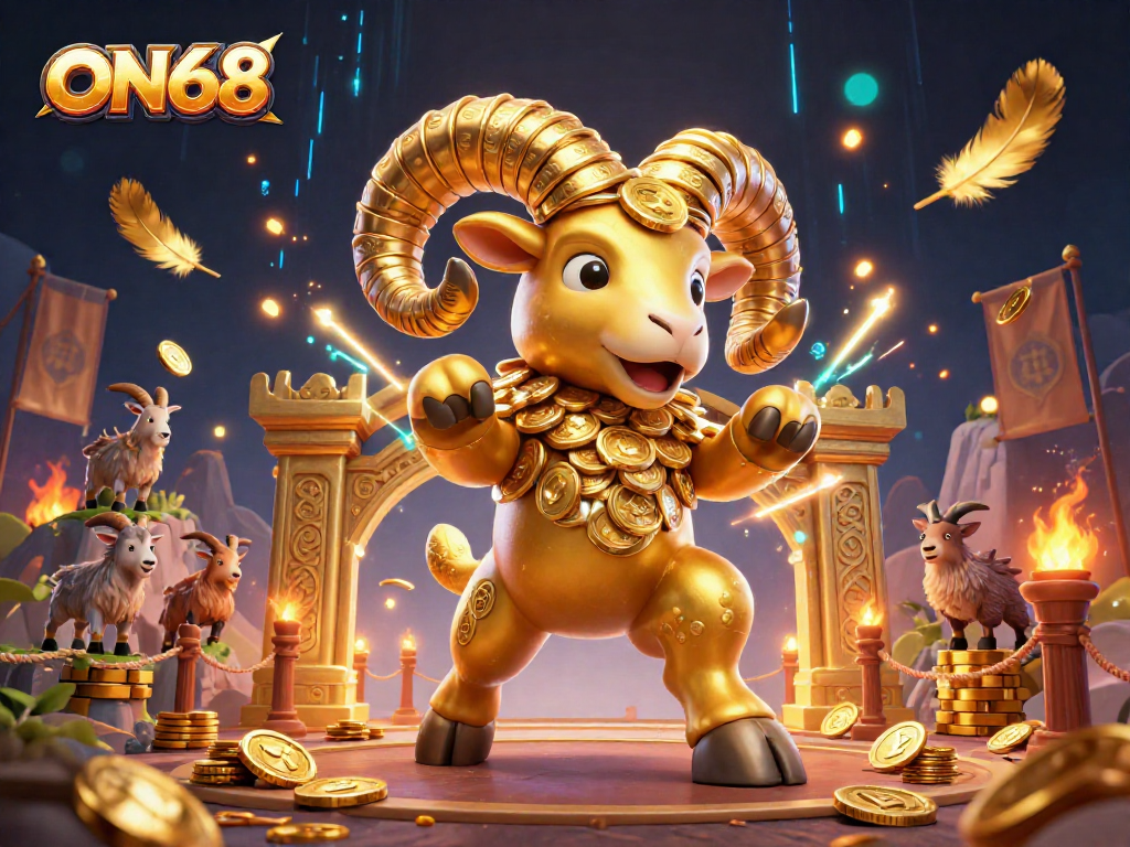 Experience the excitement of ON68 with a vibrant 3D scene featuring golden elements and casino energy.