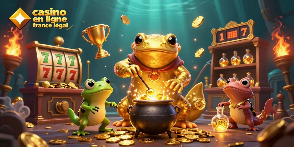 Illustration dynamique de l'alchimiste et de ses assistants créant des pièces d'or dans un casino en ligne France légal.