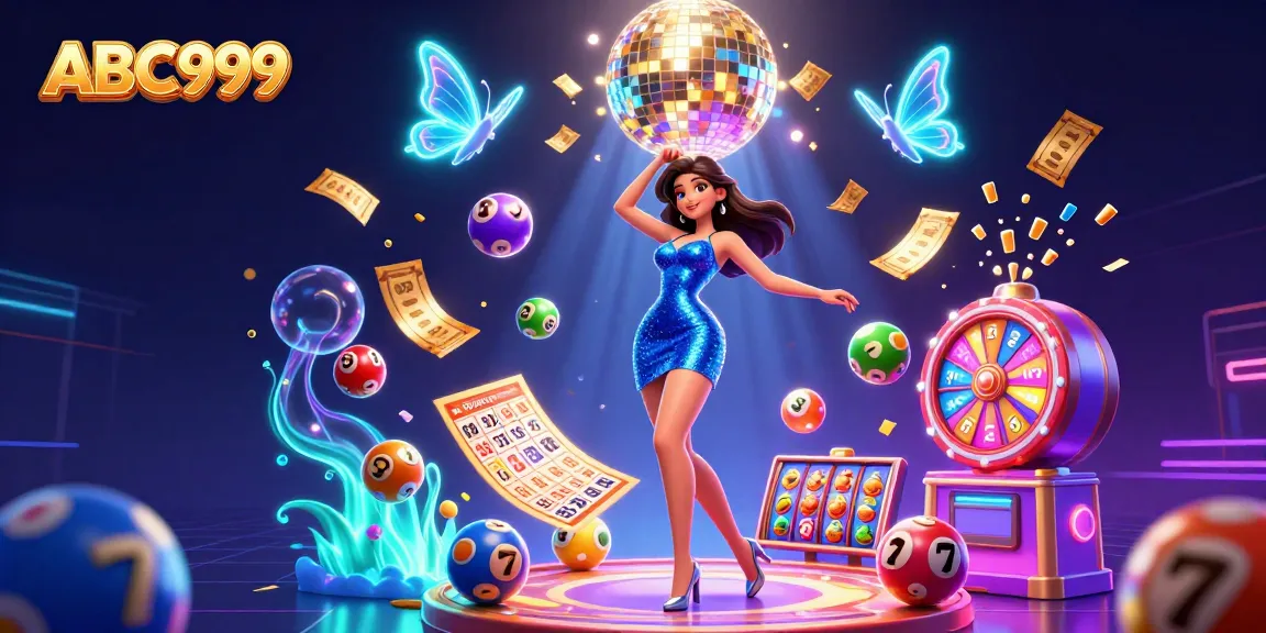 Experience the vibrant world of ABC999 with dazzling lottery elements and dynamic game visuals.