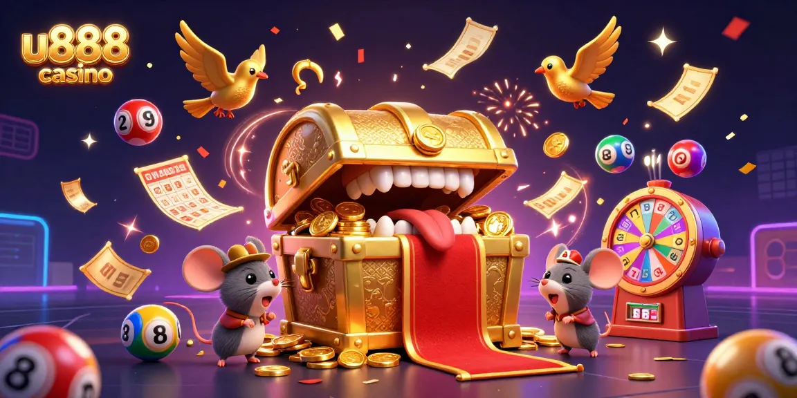 Experience the thrill of u888 casino with a vibrant 3D illustration showcasing rich gaming elements.