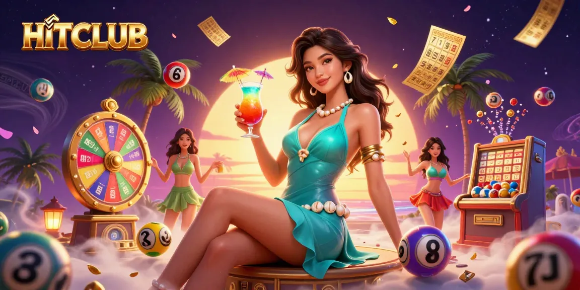 Engage with HITCLUB's vibrant lottery experience amid a festive casino backdrop.
