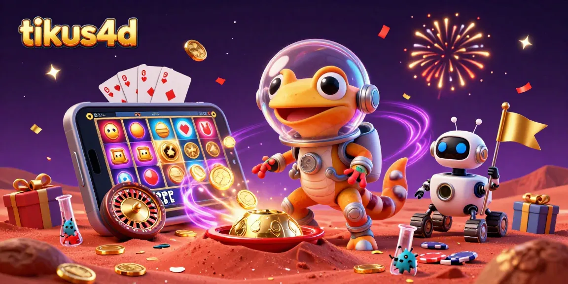 Experience tikus4d excitement with a Martian gecko uncovering a golden casino in a vibrant 3D world.