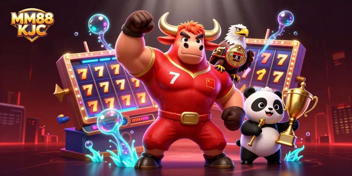 Engage in strategic slots with MM88 KJC's vibrant casino scene featuring lively characters.