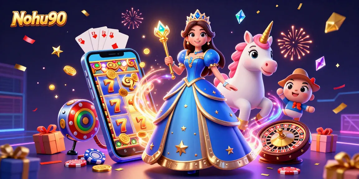 Nohu90's vibrant casino scene showcasing a colorful slot game for exhilarating payouts