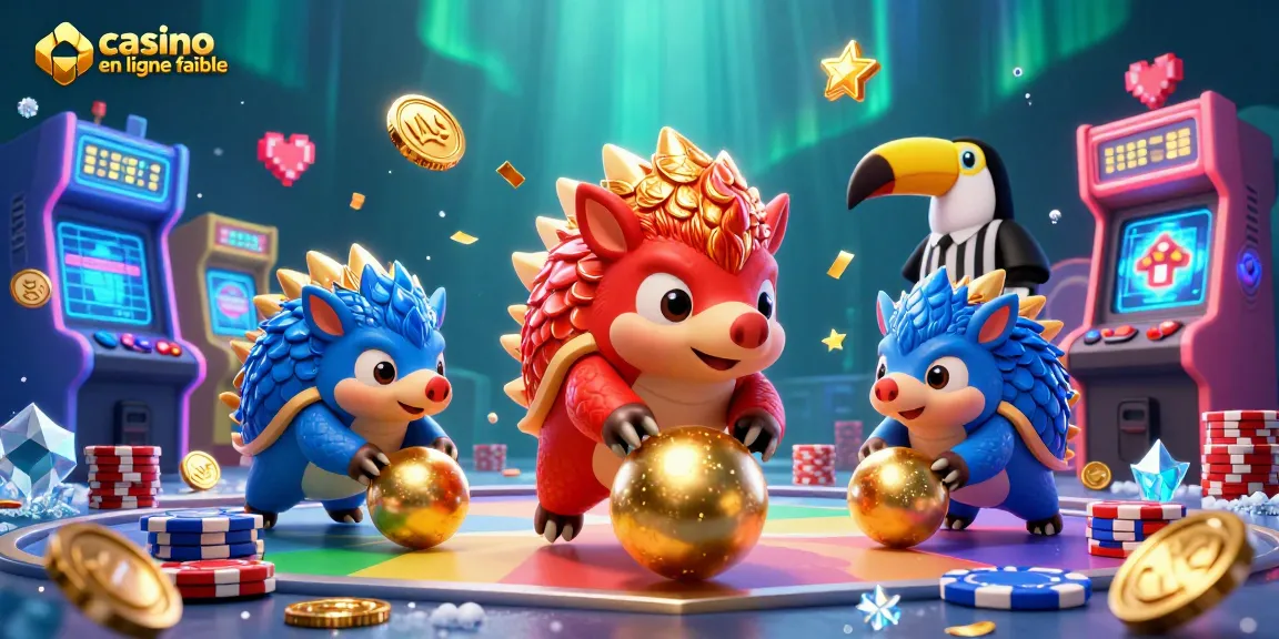 Les pangolins en armure bleu et rouge jouent avec des jetons de poker, promouvant un casino en ligne fiable.