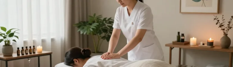 Relaxation massage therapy taking place in a tranquil studio enhancing 종로출장안마 services, showcasing essential oils and calming ambiance.